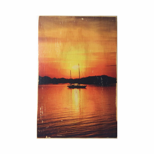 Sunrise Sailboat  Wood Photo
